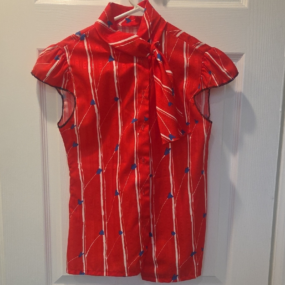 Elegant Red and Blue Women's Button Down Shirt